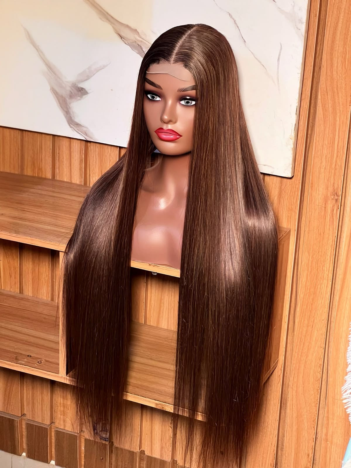 Chestnut Straight wig(Human Hair Blend)